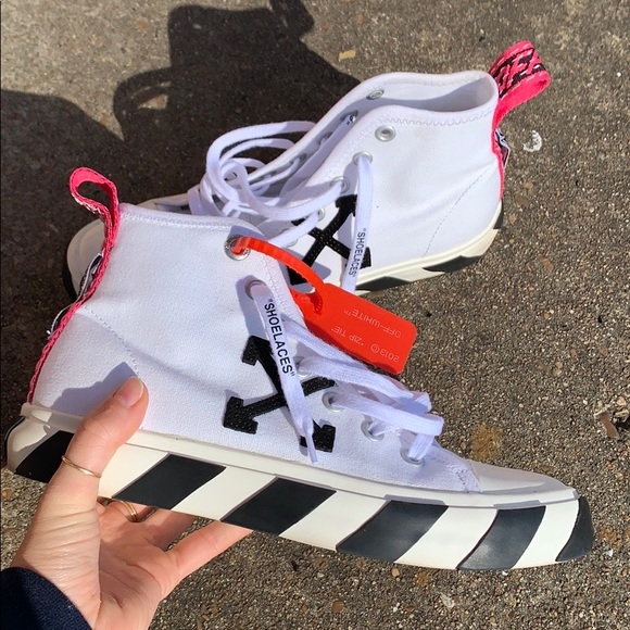 off white mid top arrow sneakers